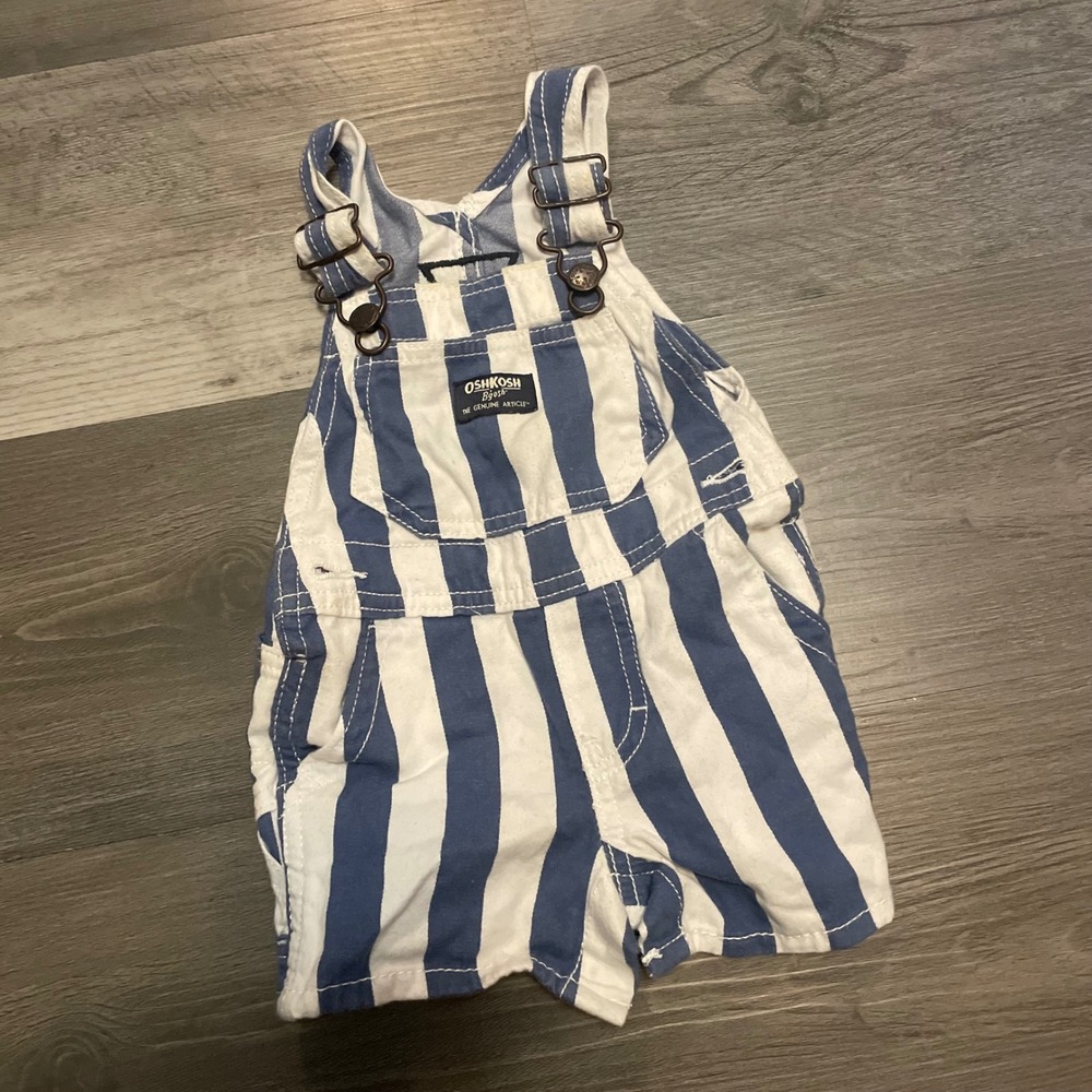 OshKosh B'gosh Blue White Striped Shortall Overalls 6M Vestbak Kids